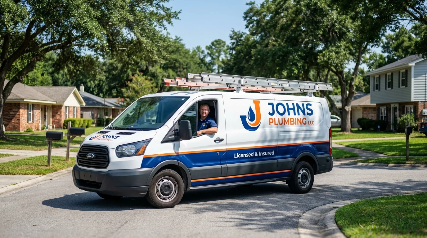 Johns Plumbing LLC service van in Snow Hill, MD