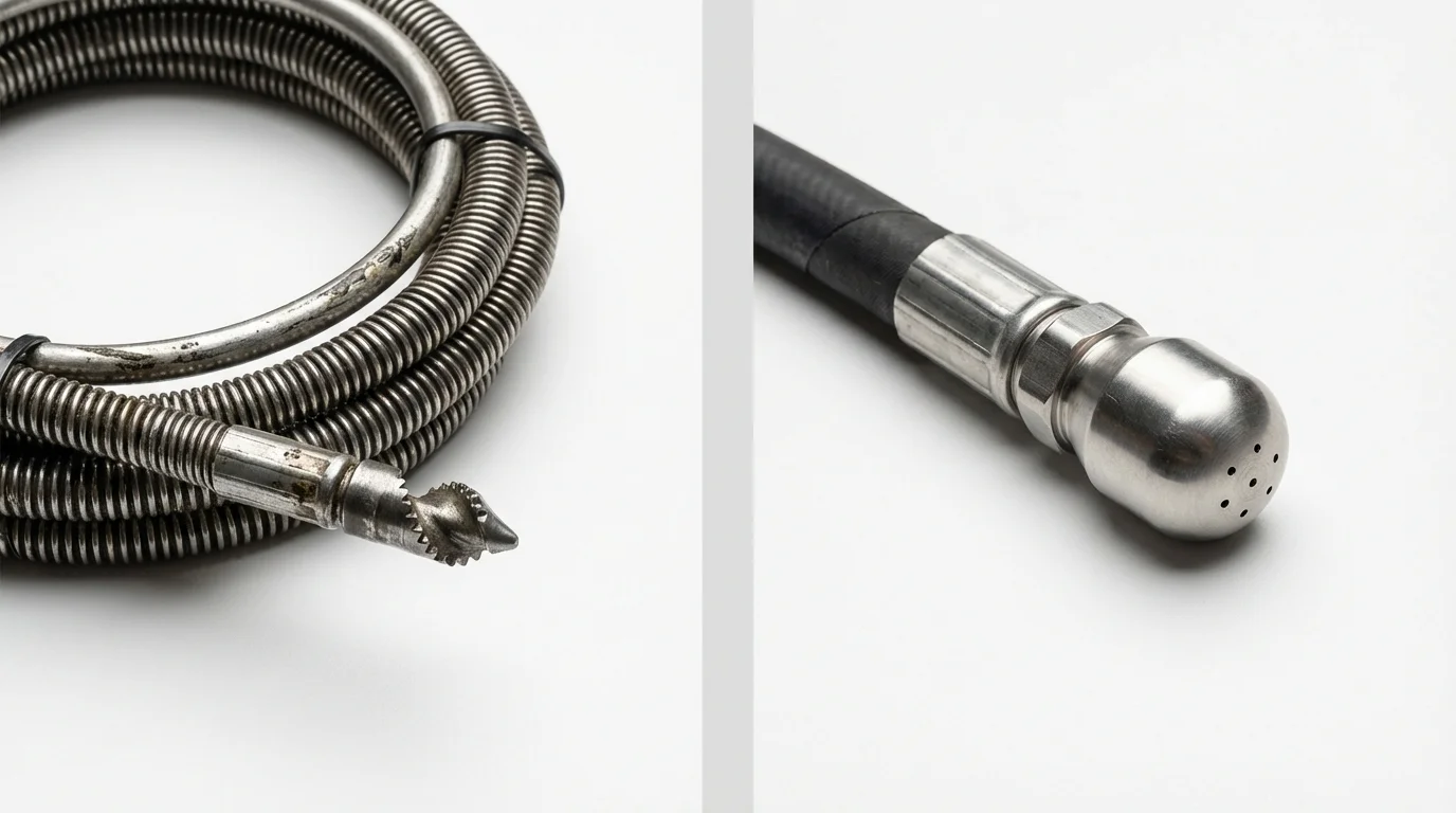 Drain snake cable and hydro jetting nozzle used for drain cleaning in Snow Hill, MD