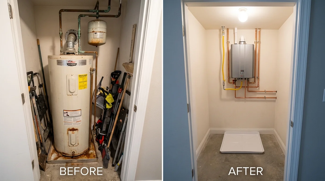 Tank water heater versus wall-mounted tankless unit comparison for Snow Hill, MD homeowners