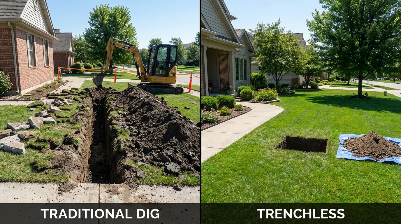 Trenchless sewer repair with minimal yard damage versus traditional excavation in Snow Hill, MD